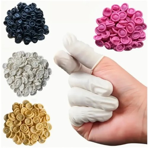 100 piezas Dedales de látex desechables multicolor, sin talco, borde enrollado, antideslizante — para belleza, estilismo y tatuajes