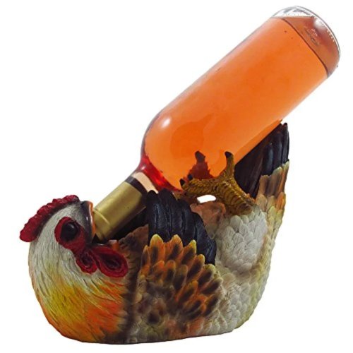 Suporte para garrafa de vinho em forma de galinha 'a beber' — estatueta decorativa rústica para mesa