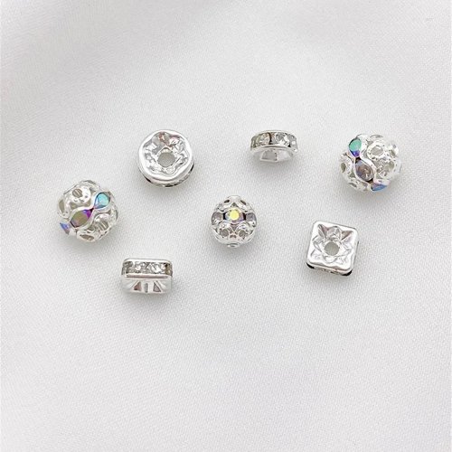Perline argento a forma di fiore cavo con strass – perline distanziatrici rotonde sfuse per bracciali fai-da-te