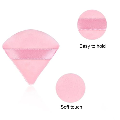 Pink Velvet Triangle Powder Puff, Soft & Fluffy 2.8×2.36×0.4 in — Dual-use with Finger Strap, Ideal for Loose Powder