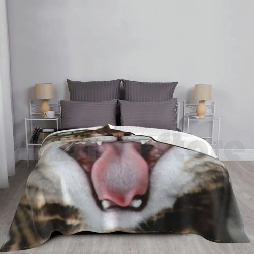 Manta personalizada com gato a bocejar — Cobertor macio com estampa de gato rechonchudo