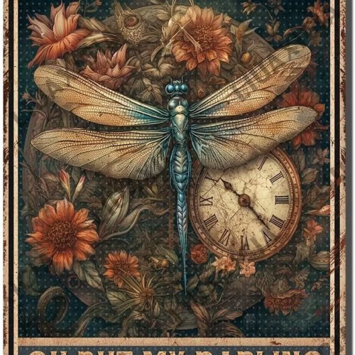 Vintage Metal Tin Sign - Dragonfly Wall Decor with Quote "What if I fall? Oh, but my darling, you fly" - Home/Cafe/Restaurant/Office