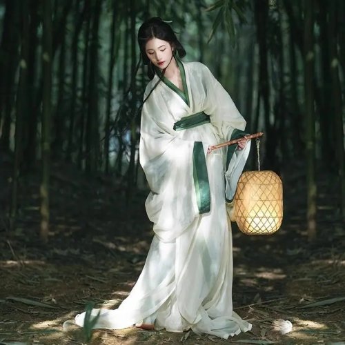 Hanfu style Période des Royaumes Combattants 2025, manches larges, col croisé, double épaisseur, ourlet droit, imprimé
