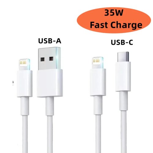 كيبل شحن سريع USB‑C إلى Lightning بقوة 35 واط لهواتف iPhone 14/13/12/11/X/XS/XR/8/7 — الأطوال: 0.2 / 1 / 1.5 / 2 / 3 م