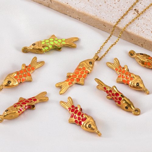 2개 스테인리스 코이 물고기 에나멜 3D 참 — 목걸이·팔찌·귀걸이 DIY 액세서리 부자재