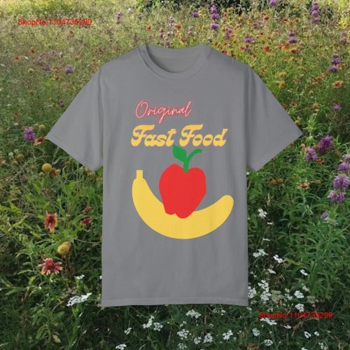 T-shirt homem vintage 'Fast Food' maçã e banana, lavado, respirável, streetwear casual