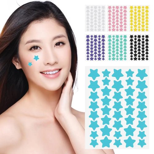 Parches antiacné en forma de estrella coloridos — stickers hidrocoloides invisibles para cubrir granitos y manchas en el rostro