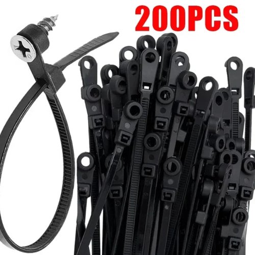 Abraçadeiras de nylon com furo para parafuso, trava automática — tiras para prender cabos e fios, fixáveis com parafuso, organizador para escritório e DIY