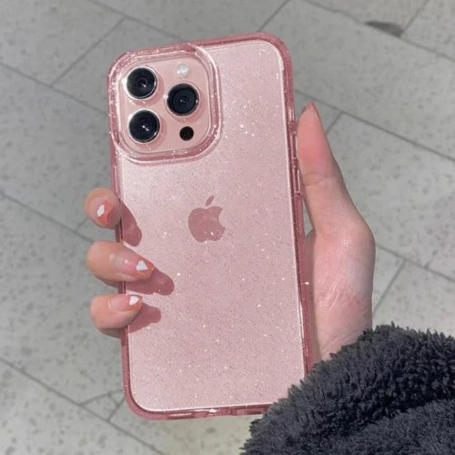 حافظة ناعمة شفافة من TPU مع بريق وردي لهواتف iPhone 17 / 17 Pro / 16 / 16 Pro / 16e / 15 / 14 / 13 / 12 / 11 Pro Max / Plus - غطاء لامع للسيدات