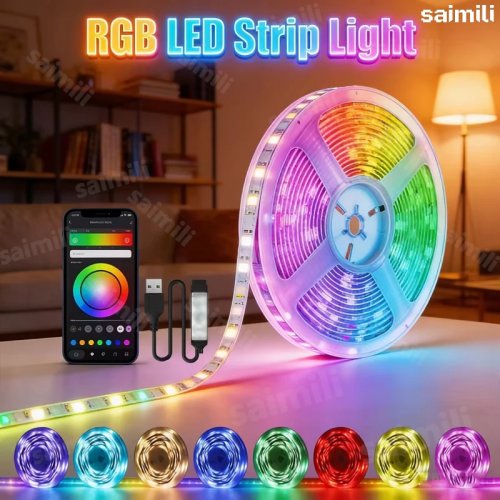 Fita LED RGB 5V USB – Iluminação de fundo para TV com sincronização musical, controlo por app, cores ajustáveis para sala de jogos e festas