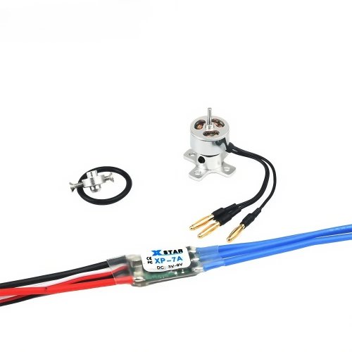 Combo motor brushless outrunner + ESC 7A 1400KV (4500) 1‑2S para avión (fixed‑wing) y mini cuadricóptero RC