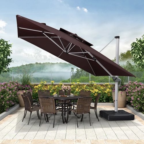Guarda-sol de braço lateral em alumínio grande com painel solar e luzes LED — para terraços, jardins e hotéis