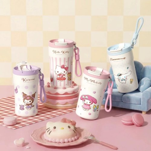 Cốc giữ nhiệt 430ml Sanrio (Hello Kitty, Cinnamoroll, My Melody, Kuromi) — Cốc cà phê cách nhiệt dung tích lớn, quà kawaii
