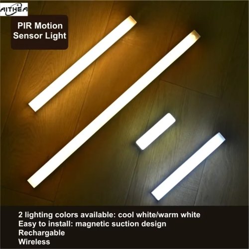 AITHEA USB rechargeable PIR motion sensor LED bar light — dimmable portable night/cabinet lamp for room
