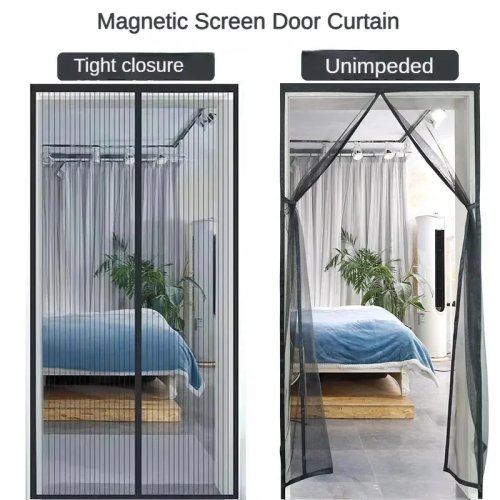 Mosquiteira magnética para porta e janela – fecho automático, cortina de malha ventilada