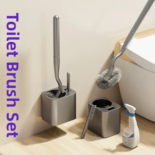 Spazzola WC stile giapponese con manico lungo, setole morbide, supporto da parete, materiale in resina resistente