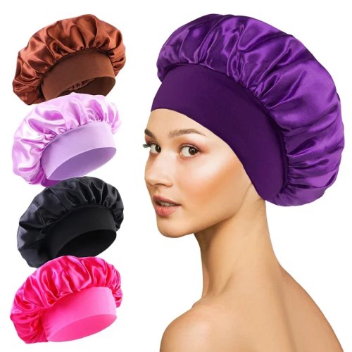 Large Satin-Lined Sleep Bonnet for Long Hair - Soft Silk Satin Shower Cap / Hair Wrap