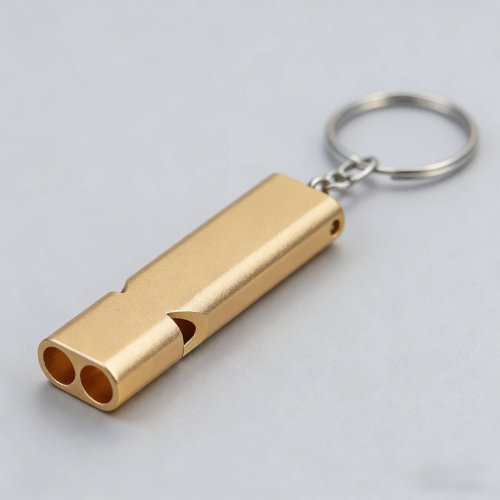 Apito de sobrevivência dourado com porta-chaves — apito de emergência em liga metálica, som alto, corrente resistente