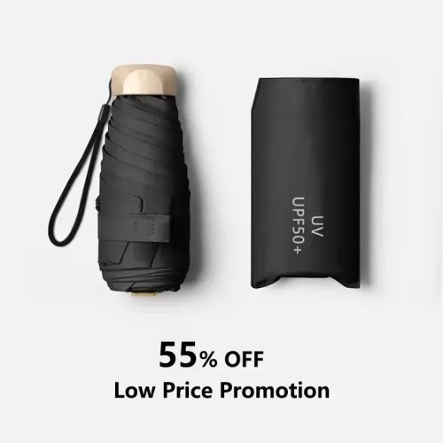 Mini paraguas de bolsillo plegable de vinilo para lluvia y sol con protección UV, compacto tipo cápsula