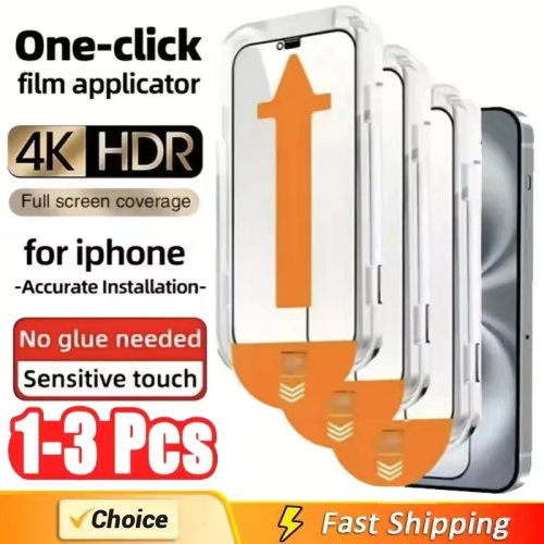 Película de vidro temperado 8K (1–3 un.) para iPhone — Compatível com iPhone 11/12/13/14/15/16 (incl. Pro/Pro Max, XS Max). Estrutura de alinhamento para instalação incluída