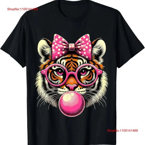 T-shirt vintage washed con stampa tigre con occhiali, chewing-gum e fiocco — maglia streetwear morbida e confortevole