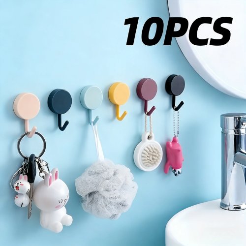 Pack com 10 Ganchos Adesivos Mini Cores Sortidas — Ganchos Removíveis Multiusos para Casa e Escritório