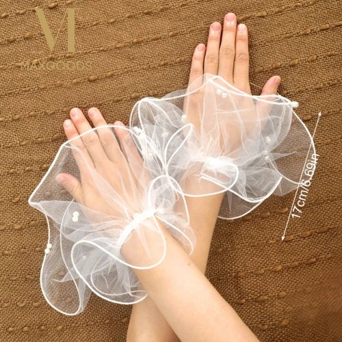 Пара мереживних манжет для нареченої з відстібаючимися перлинами — рюшики для зап’ястя (імітація рукавичок)