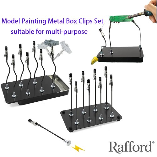 Rafford 12個入 曲がるワニ口クリップ ゴム先端＋金属製マグネット台付き エアブラシ・模型用