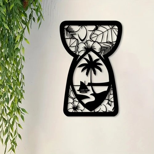Vintage Guam Blumen-Metall-Wanddeko – Tropische Eisen-Plakette für Terrasse & Garten