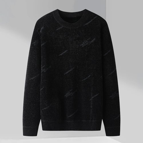 Herren Strickpullover mit Fleece-Futter – Rundhals, lange Ärmel, bestickter Innenkragen, warmes Casual-Wintermodell