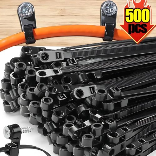 Abraçadeiras de nylon com furo para parafuso, reutilizáveis e autoblocantes — embalagem de 100 ou 500, laço de fixação para organizar cabos