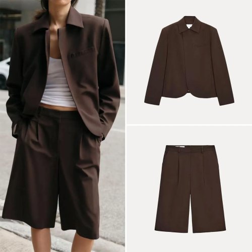 Conjunto feminino Primavera 2026, 2 peças: blazer cruzado com lapela em bico e calções, dupla abotoadura, marca Z