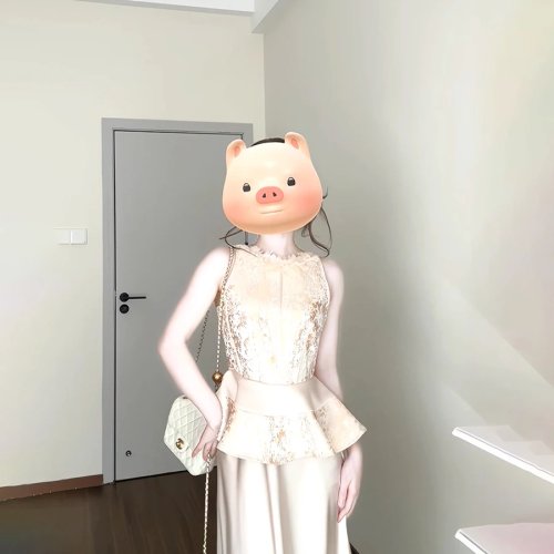Completo donna 2 pezzi in cotone stile francese — top manica corta scollo tondo e pantalone lungo, vestaglia da sposa / abito da sera elegante