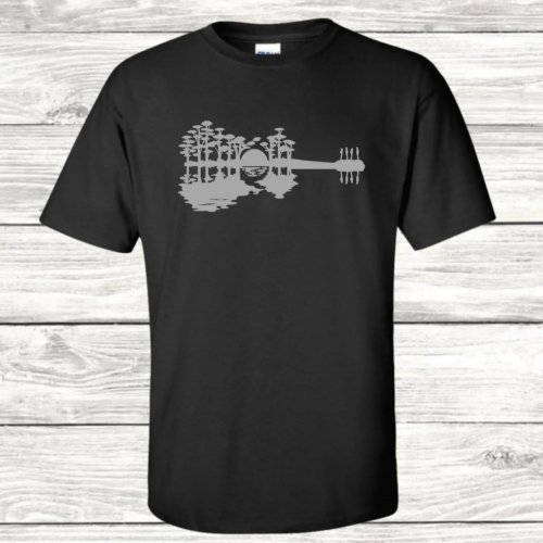 T-shirt homme imprimé guitare et coucher de soleil