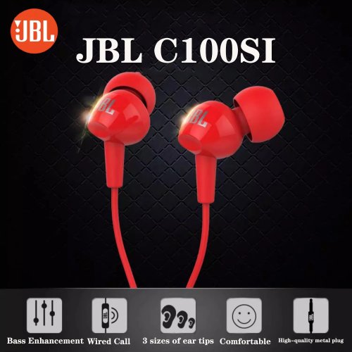 سماعات أذن سلكية JBL C100SI بموصل 3.5 مم مع ميكروفون، باس قوي ومكالمات دون استخدام اليدين متوافقة مع iOS/Android
