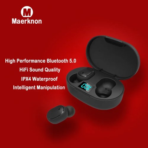 Auriculares Bluetooth TWS E6S com visor digital da bateria, cancelamento de ruído, microfone e som Hi‑Fi para smartphones