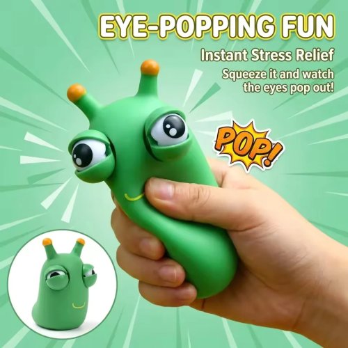 Juguete Gusano Verde 1 ud. para Apretar – Ojos Saltones, Antiestrés Sensorial, Regalo de Cumpleaños