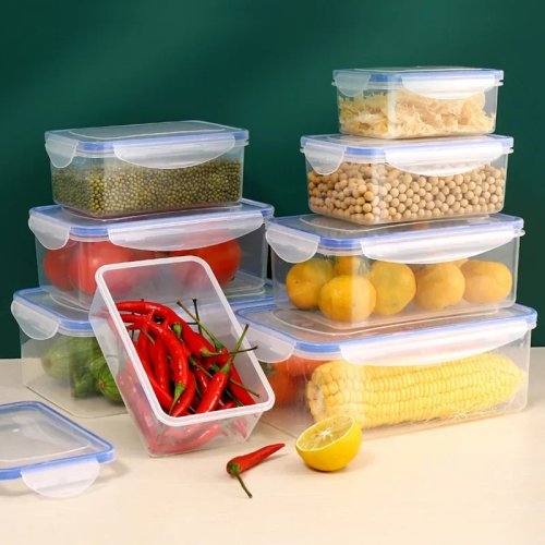 Recipiente rectangular hermético con tapa, plástico y apto para microondas — fiambrera / caja para nevera
