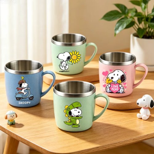 Taza Snoopy acero inoxidable 304 con recubrimiento de paja de trigo - diseño anime, antiquemaduras, para café/leche/agua, regalo
