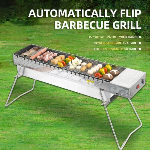 Parrilla de carbón plegable con volteo automático — parrilla portátil para camping