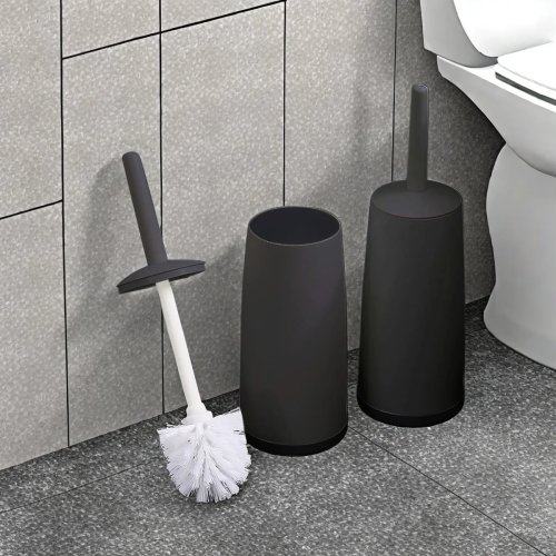 Spazzola per WC con manico anti-spruzzo e supporto, setole morbide, pulisce gli angoli, plastica