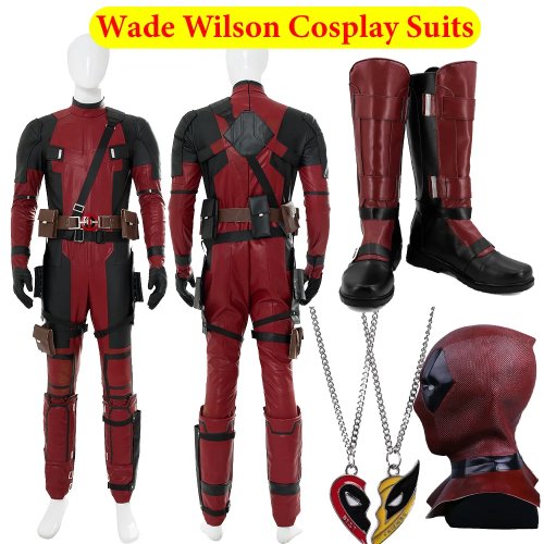 男性用デッドプール（ウェイド・ウィルソン）コスプレ衣装 — フルスーツ＆手袋付きスーパーヒーローコスチューム（ハロウィン・コスプレ用）