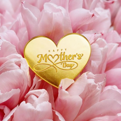 Décoration gâteau 'Bonne fête Maman' en acrylique miroir doré — topper cupcake brillant, étiquette cadeau