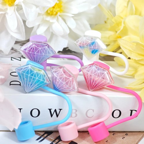 Bouchon en silicone pour paille avec strass – capuchon anti-poussière, housse de protection pour pailles réutilisables