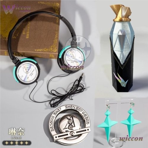 Wuthering Waves Lynae cosplay-accessoires — oorbellen, headset/hoofdtelefoon en borstversiering