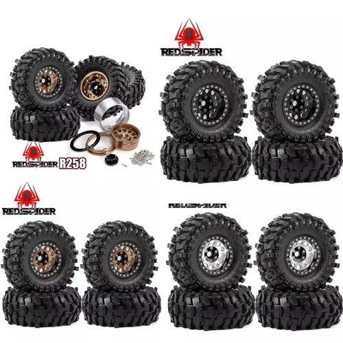 Juego de llantas y neumáticos RC 1/10 RS Spider R258 – Centros metálicos, llantas de goma para Axial SCX10 Gen3, Bronco, TRX-4