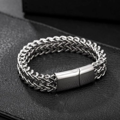 Gelang anyam stainless steel dua baris motif sisik ikan dengan gesper magnet — model baru