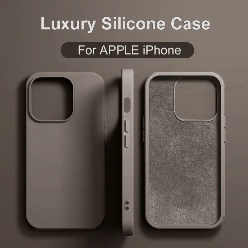 غطاء سيليكون سائل فاخر مضاد للصدمات لهواتف iPhone 11–17، Pro Max، Air وPlus — غطاء حماية ناعم