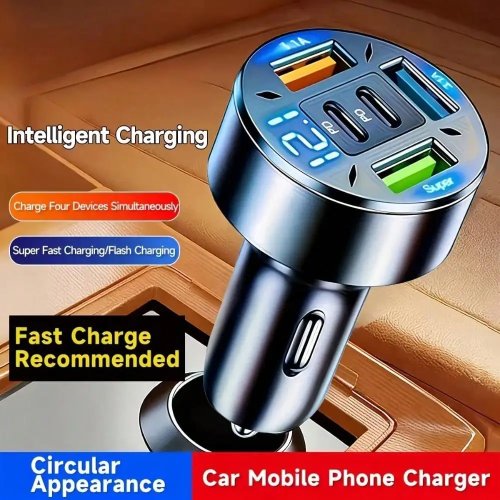 Carregador Automóvel USB-C 36W 5 portas com PD (Carregamento Rápido) - Compatível com iPhone 12/13/14 Pro, Samsung, Xiaomi 11