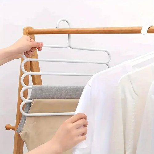 1-Pack 5-Tier Non-Slip Plastic Pants Hanger, White — Space-Saving Closet Organizer for Jeans, Trousers & Scarves